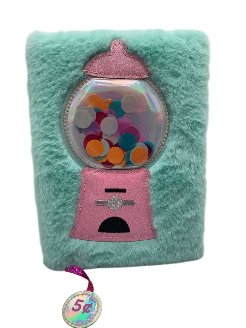 Fuzzy Mint Green Journal With 3D Bubble Gum Machine Cover Lined Pages & Bookmark